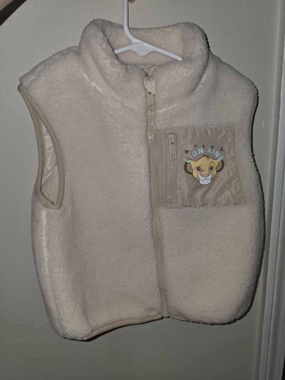 Primark Cream Sherpa Kids Vest with Lion King Patch